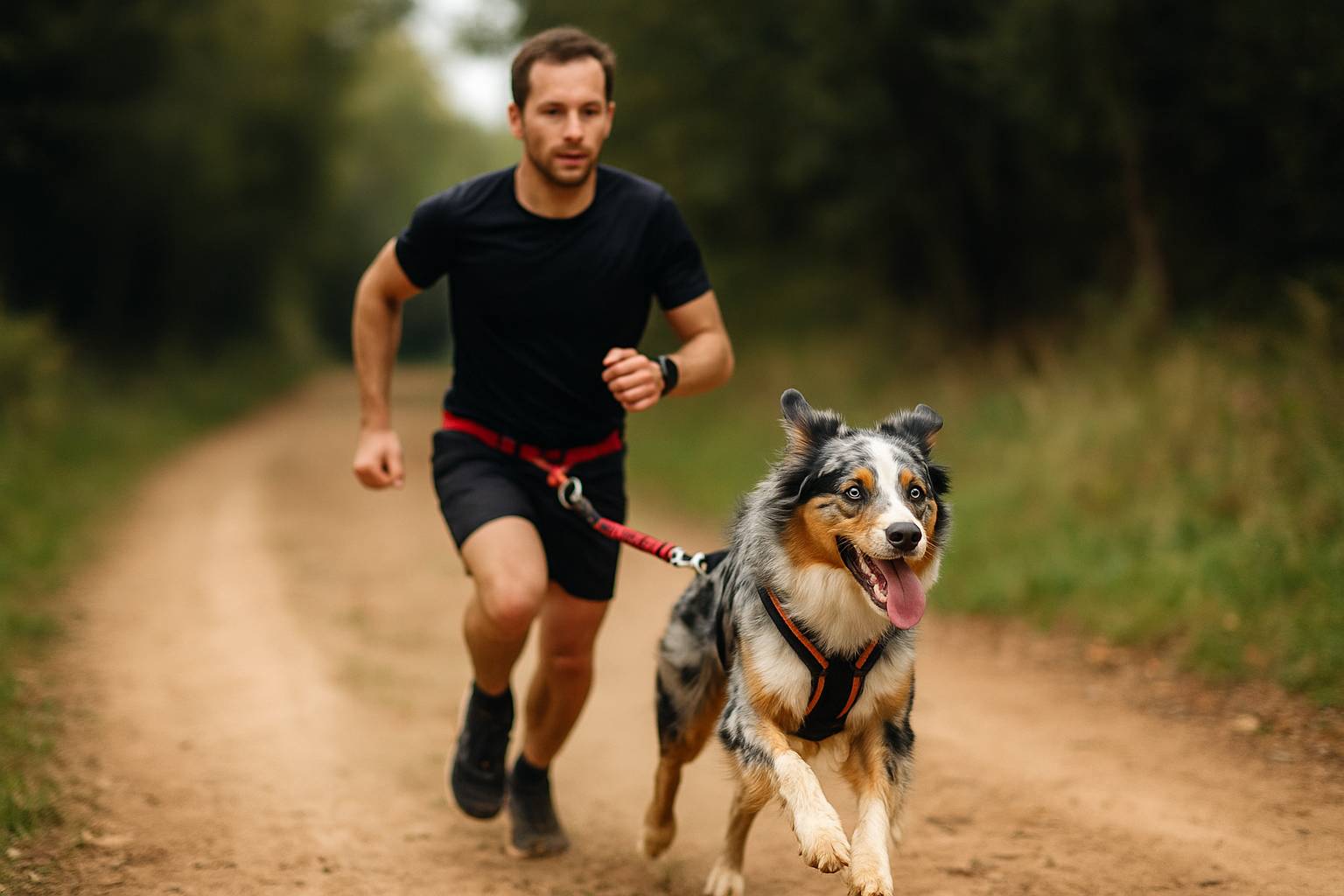 Canicross et berger australien : le duo gagnant pour un chien heureux et sportif