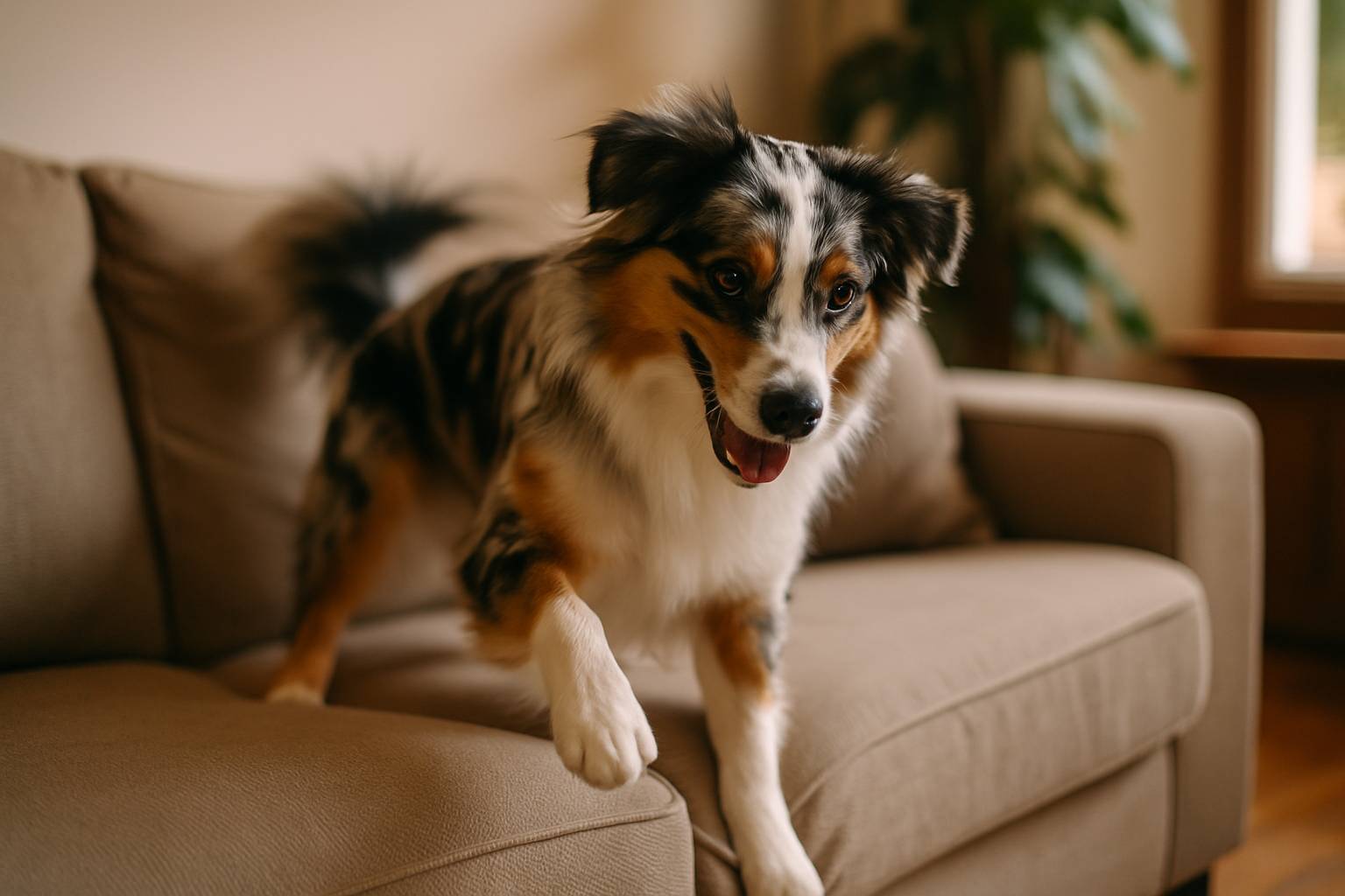 Quand le berger australien décide que votre canapé est son nouveau terrain de jeu